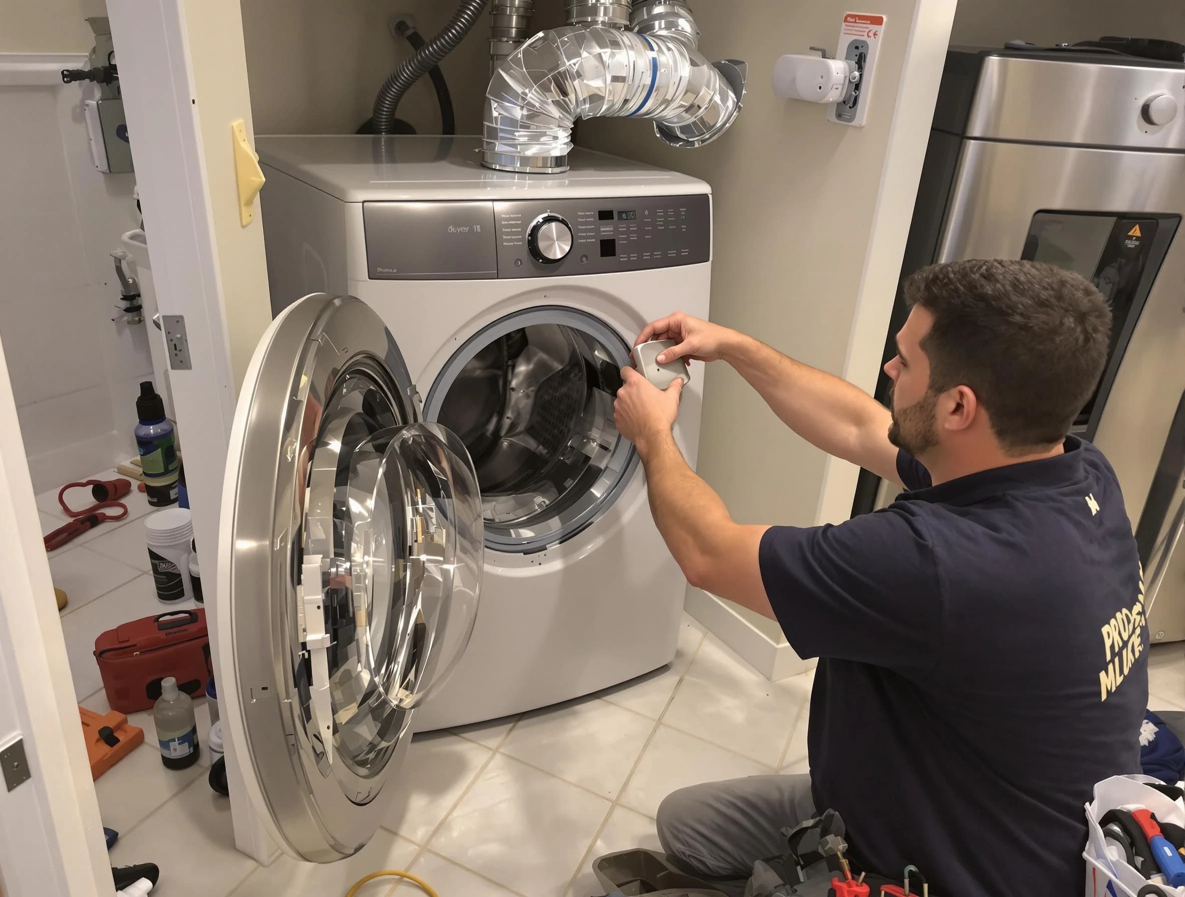 Warrior Dryer Vent Cleaning technician performing precise dryer vent hose installation in Warrior