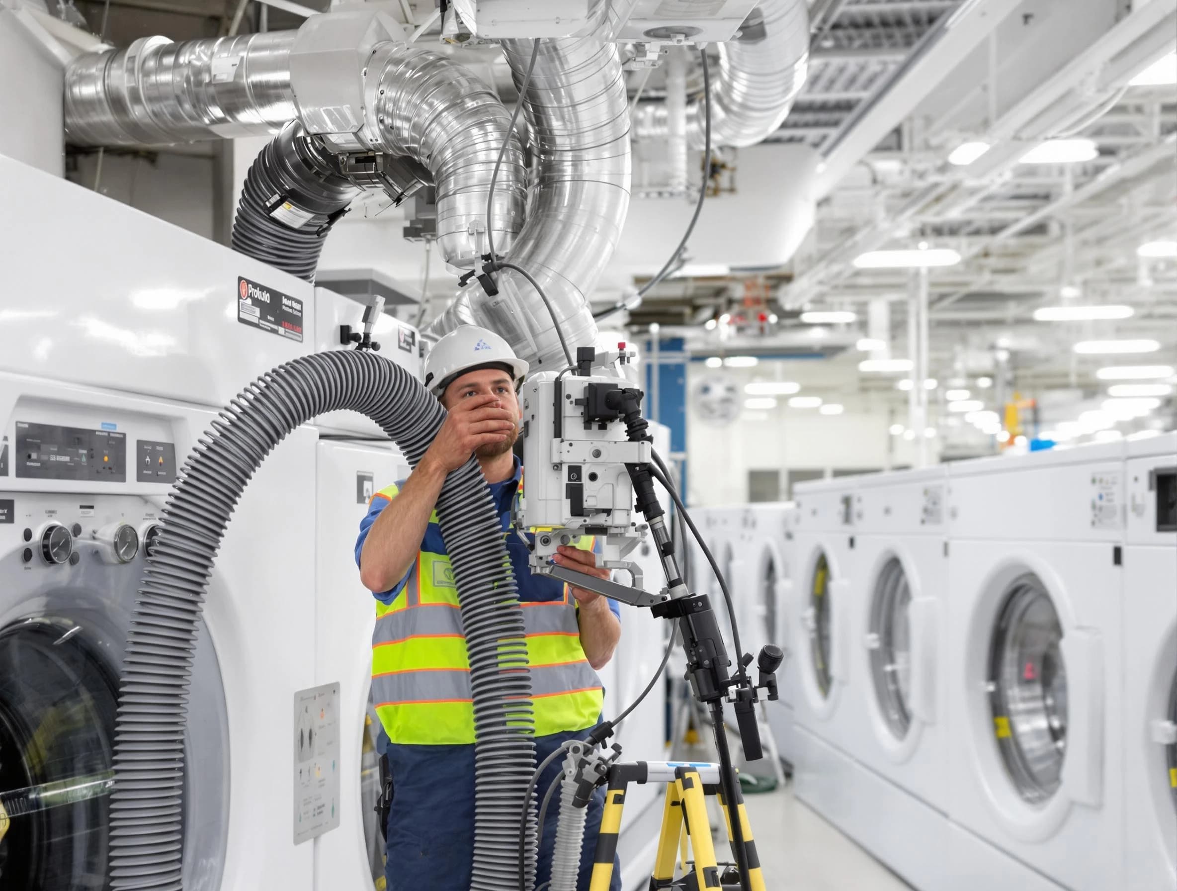 Warrior Dryer Vent Cleaning team performing commercial-grade dryer vent cleaning at a business facility in Warrior