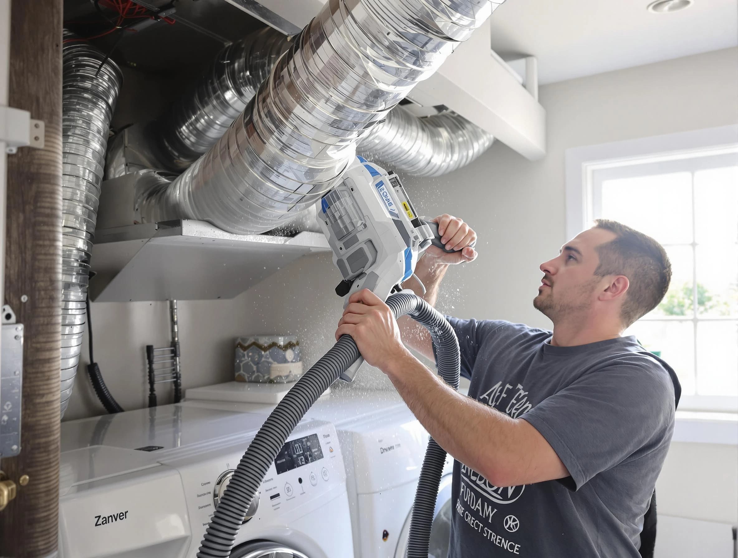 Warrior Dryer Vent Cleaning specialist cleaning deep within a dryer vent duct system in Warrior