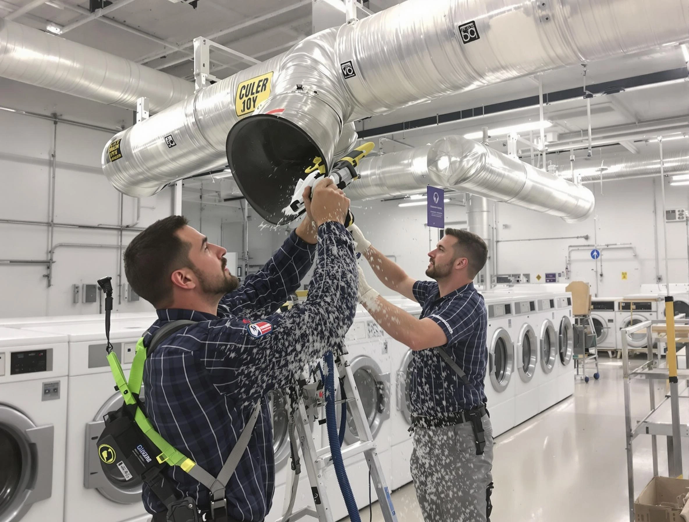 Warrior Dryer Vent Cleaning team performing large-scale commercial dryer vent cleaning in Warrior